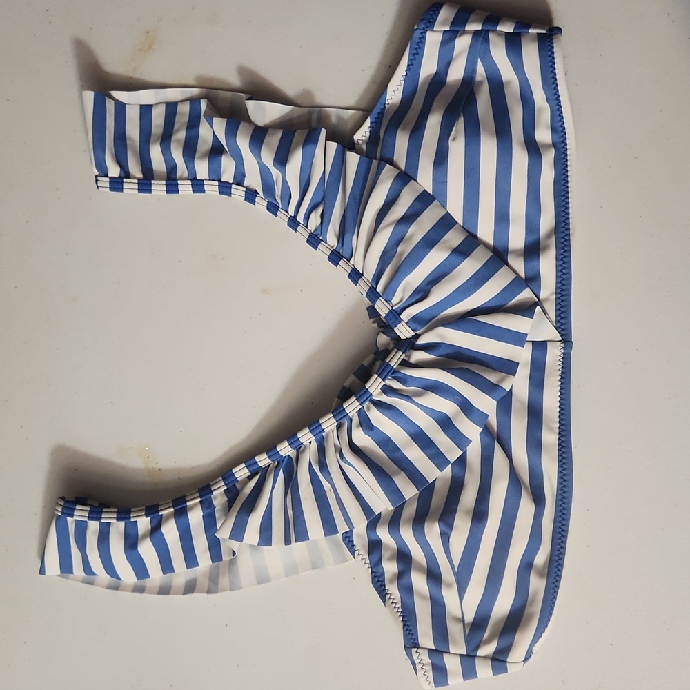 Blue and White Striped Bikini Top